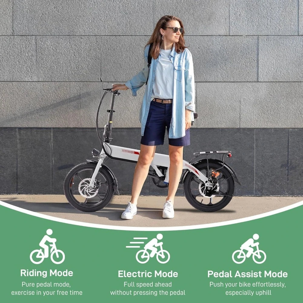 16" Electric Bike for Adults, Folding E-Bike 350W Motor with Dual Disc Brakes, Max Range 35Miles(Pedal-Assist) & Speed 15.5Mph