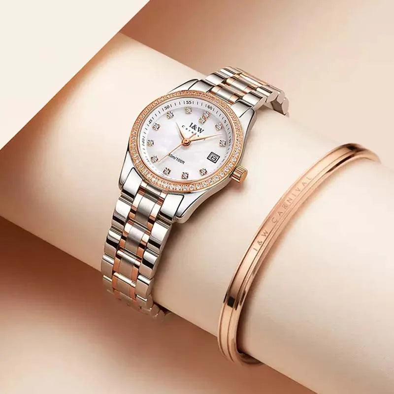 IW Brand Women's Watch Luxury Sapphire Mirror Casual Watches Waterproof Watch Women Fashion Dress Rhinestone WristWatch reloj