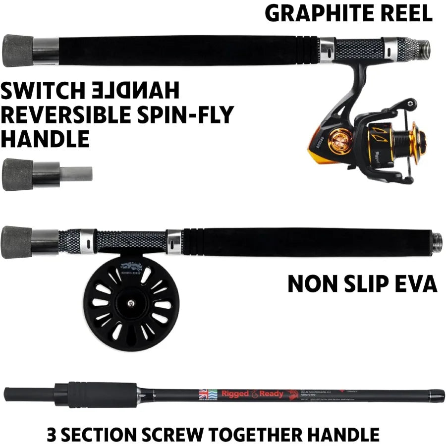 Rigged Ready X Series Travel Fishing Rods. 6 Super Compact MultiFunctional Portable Spin Bass Carp Lure Float Fly Combos + Pole