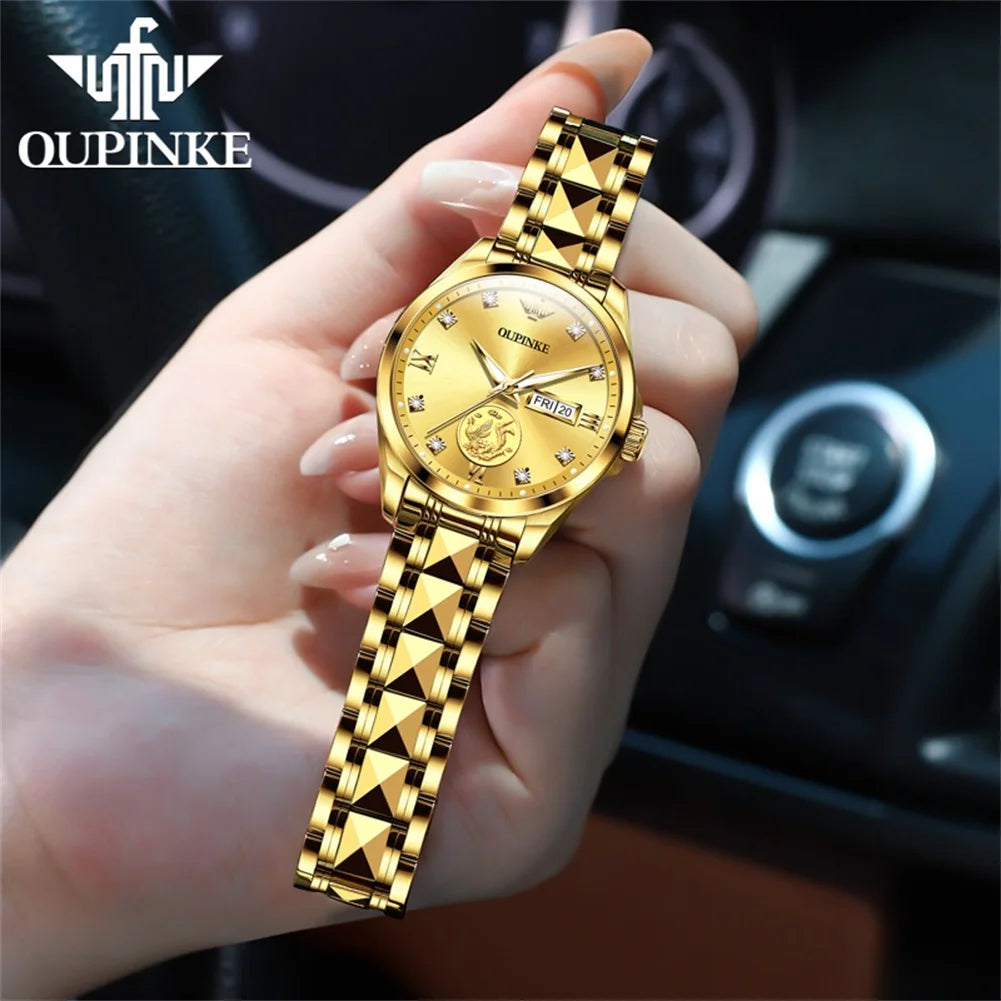 OUPINKE 3259 Real Gold Phoenix Women Watch Luxury Swiss Certified Automatic Mechanical Watch Elegant Travel Dress Women Watch