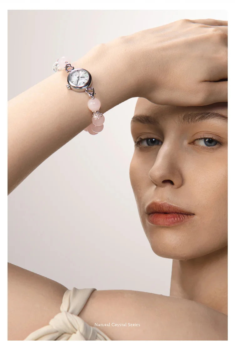 TIMETOKEN T495LS-D2 2025 New Style Womens Watch Natural Rose Quartz Fashionable & Versatile