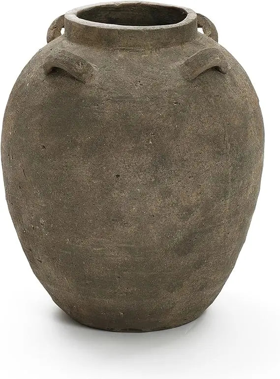 Rustic Terracotta Flower Vase, 15 Inch Tall Brown Cauldron for Living Room Decor, Large Floor Vase Home Decorative Accent