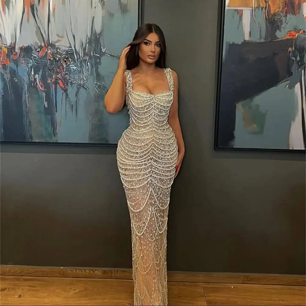 Contessa Dubai customized Beaded Trumpet Prom Dresses Sleeveless vestidos de noche Sweetheart Neck Formal Evening 2025