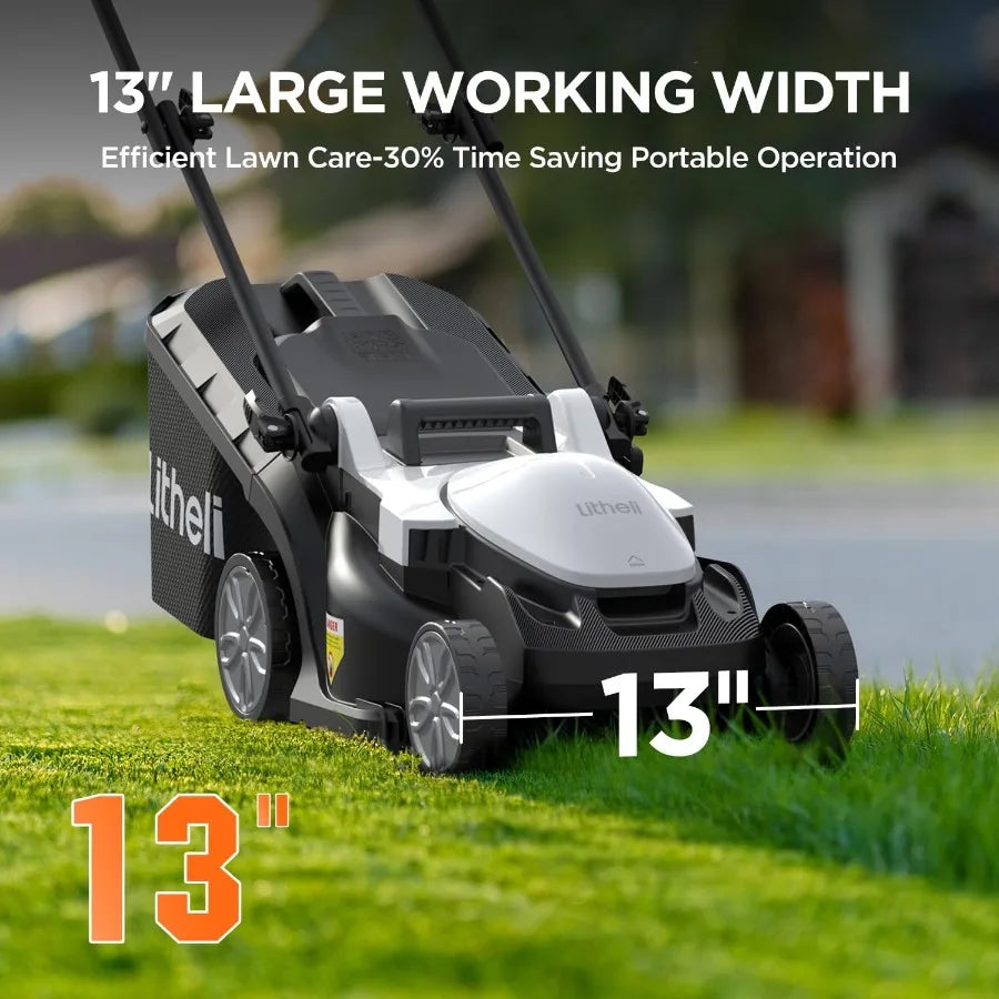 Cordless Electric Lawn Mower with Brushless Motor for Up to 1600 Sq.Ft. Lawns 13.1 Cutting Width 8Gallon Grass Collection Capac