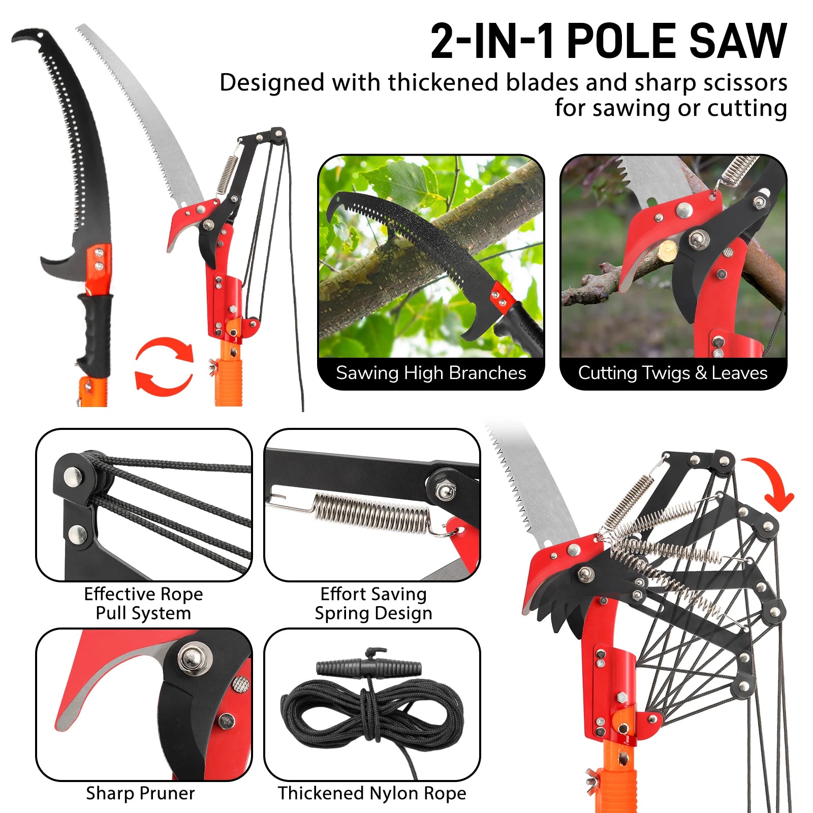 Garden Hand Pruning Saw Tools, Extendable Poles From 7.3ft Up To 24.1ft, All-in-one Pruning Kit, Versatile Application