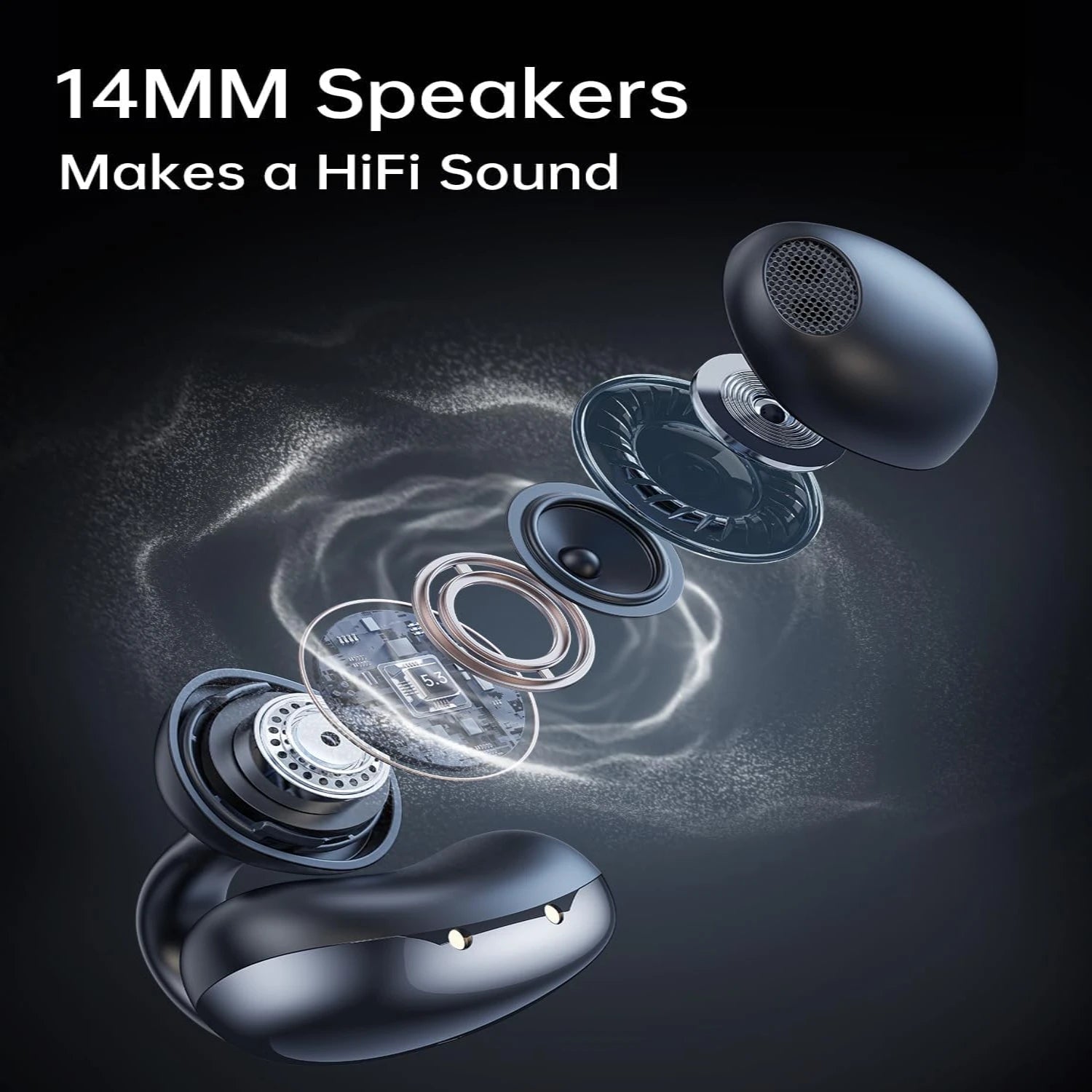 Clip-On Earbuds Open Ear Headphones Wireless Bluetooth Ear Buds -in Microphone, Lightweight Comfort, Stable Fit Earphones for Ru