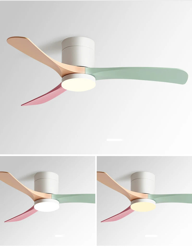 38/56Inch Low Floor Ceiling Fan Light Modern Black ABS Blade DC Remote Control Led Fan Lights Restaurant The bedroom 110V 220V