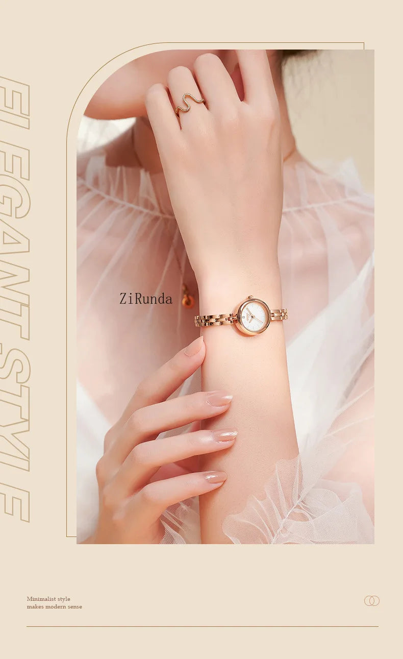 Ladies watch simple temperament luxury steel belt round waterproof quartz watch