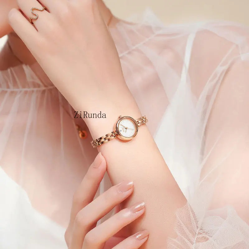 Ladies watch simple temperament luxury steel belt round waterproof quartz watch