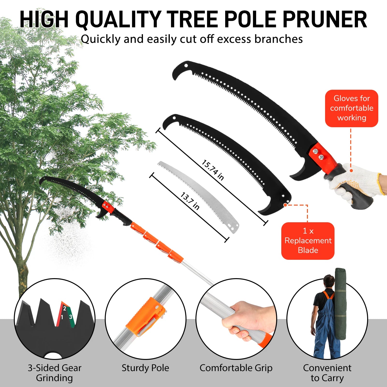 Garden Hand Pruning Saw Tools, Extendable Poles From 7.3ft Up To 24.1ft, All-in-one Pruning Kit, Versatile Application