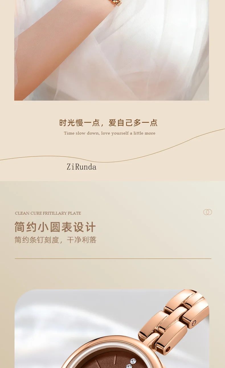 Ladies watch simple temperament luxury steel belt round waterproof quartz watch