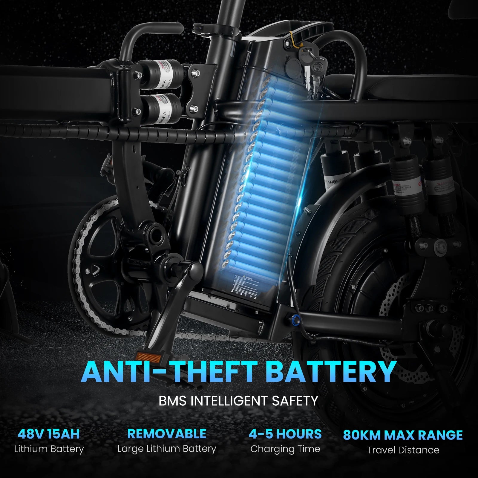 48V/500W Disc Brake Adult Foldable Electric Bicycle 14inch Tubeless Tire 20mile/h Max Speed Fit Riders Up To 70 Inches In Height