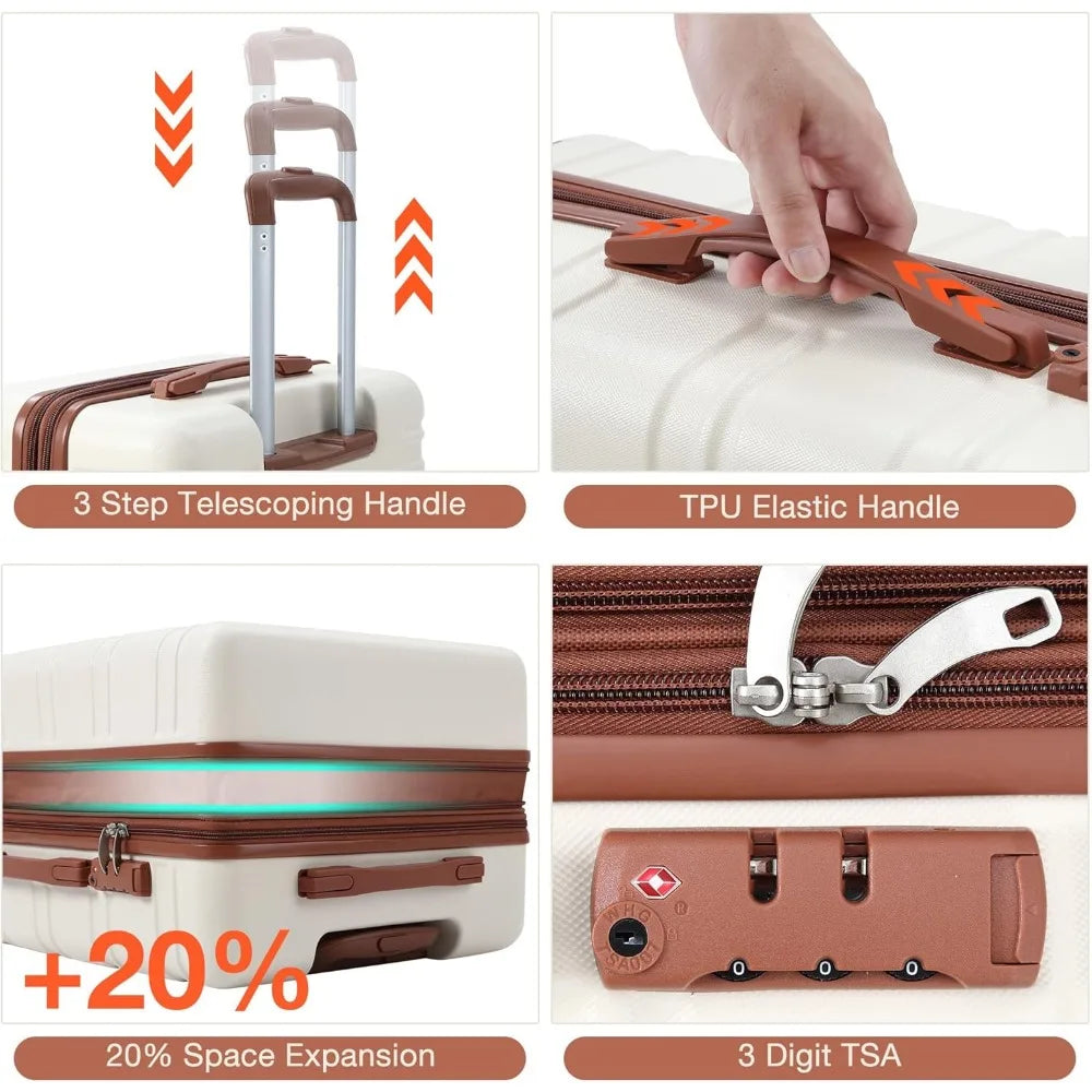 3 Piece Hardshell Luggage Set Expandable (20''/24''/28''), Suitcase Set 3pcs with TSA Locks, Lightweight Hardside Suitcase Set w
