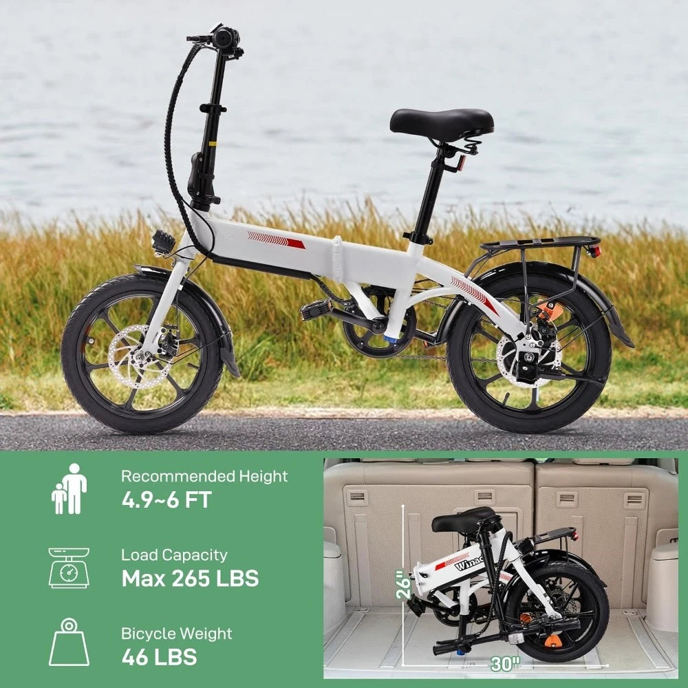 16" Electric Bike for Adults, Folding E-Bike 350W Motor with Dual Disc Brakes, Max Range 35Miles(Pedal-Assist) & Speed 15.5Mph