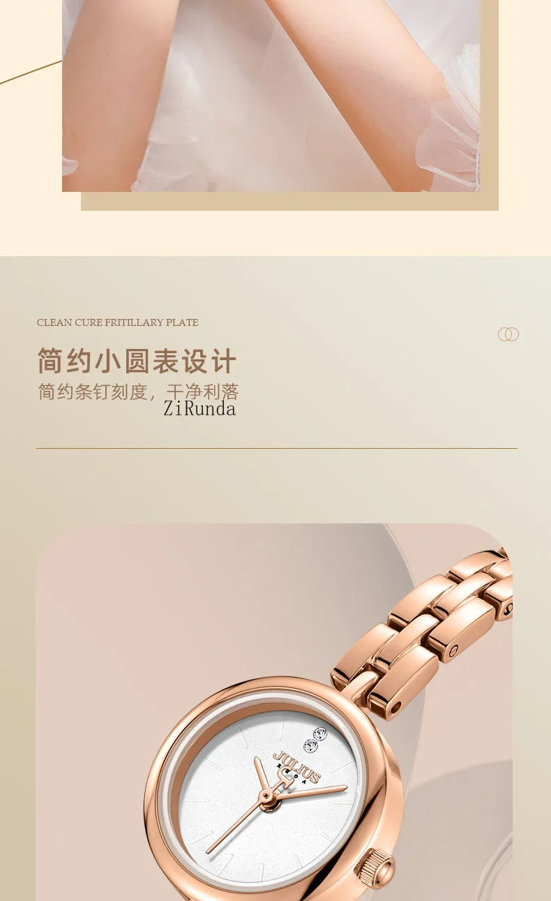 Ladies watch simple temperament luxury steel belt round waterproof quartz watch