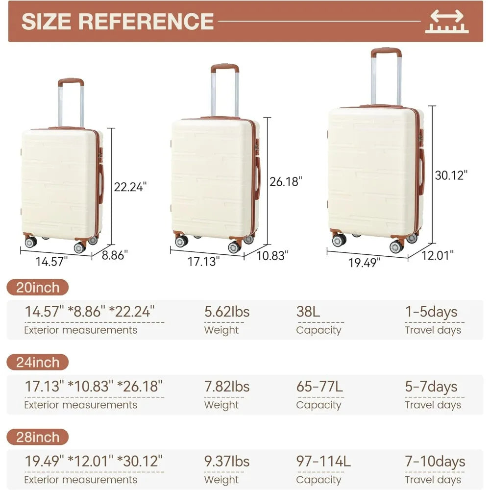 3 Piece Hardshell Luggage Set Expandable (20''/24''/28''), Suitcase Set 3pcs with TSA Locks, Lightweight Hardside Suitcase Set w