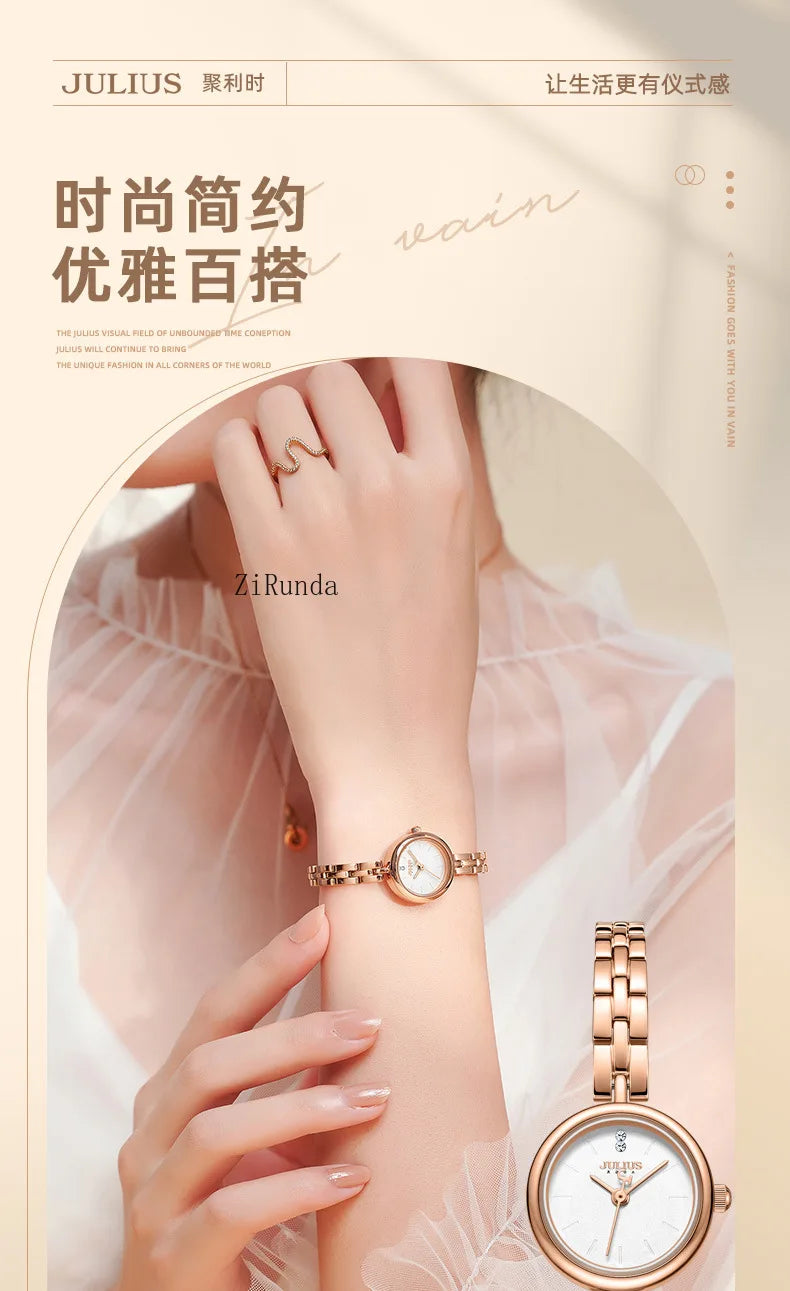 Ladies watch simple temperament luxury steel belt round waterproof quartz watch