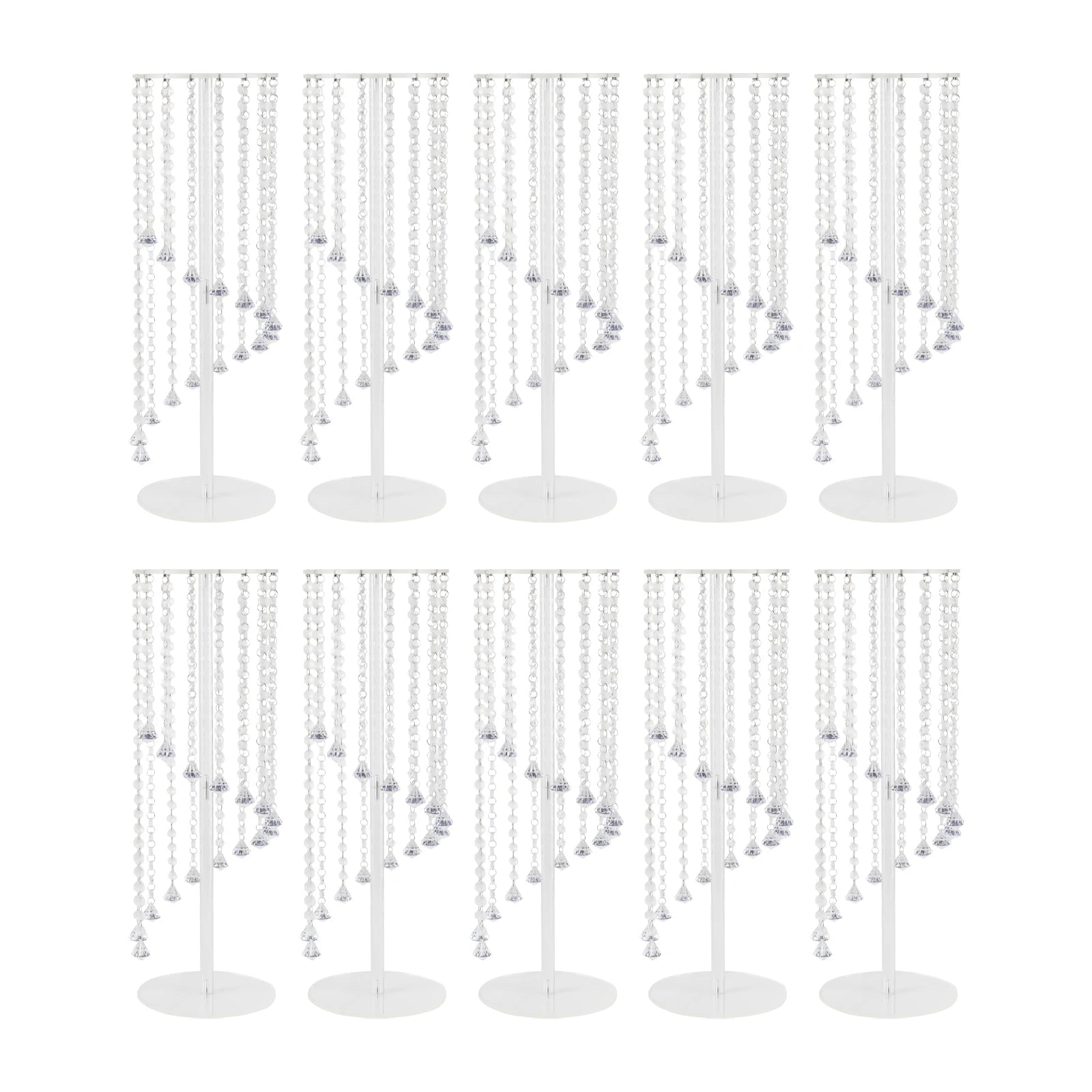 10Pcs Acrylic Crystal Flower Stand Clear Flower Vase 7.9*7.9*23.6in Hanging Beads Centerpieces Elegant Table Decor Flower Holder