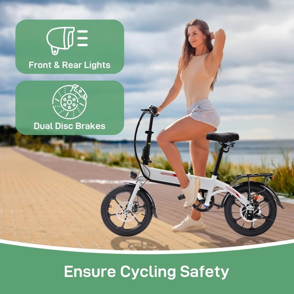 16" Electric Bike for Adults, Folding E-Bike 350W Motor with Dual Disc Brakes, Max Range 35Miles(Pedal-Assist) & Speed 15.5Mph