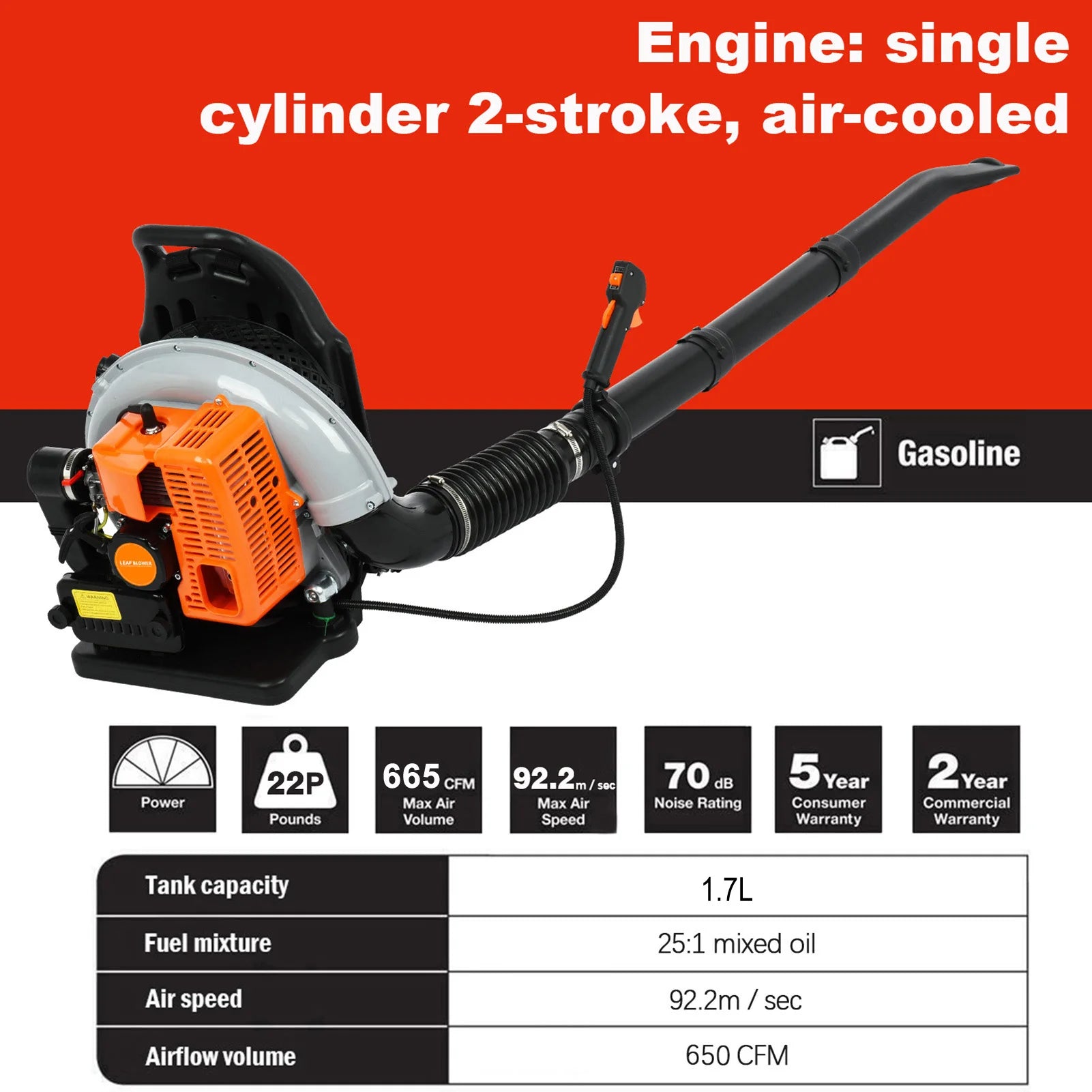 Gas Powered Leaf Blower 2-Stroke Engine Air Volume Handheld Blower Powerful Wind Snow Blower for Lawn Garden
