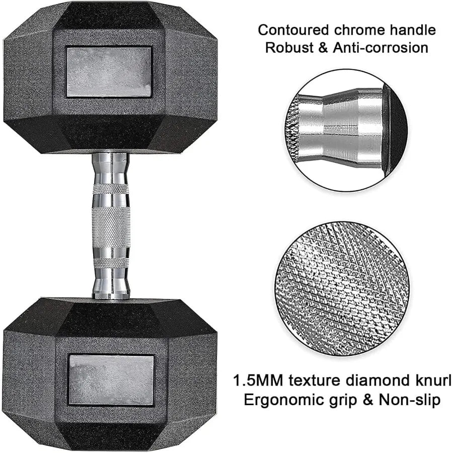 Single Dumbbell Rubber Coated Cast Iron Hex Black Dumbbell Free Weights 3085lb for Home Gym Strength Training and Fitness Exerc